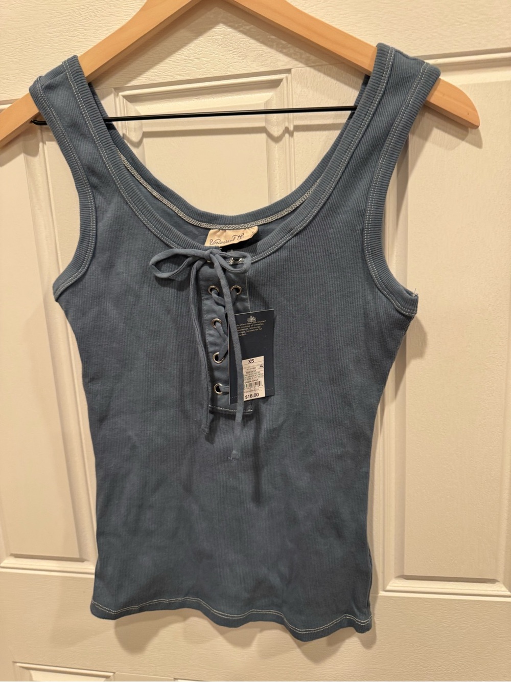 Universal Thread Blue Lace-Up Ribbed Tank - Picture 2 of 4